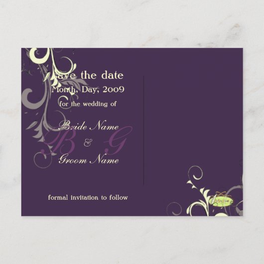 日付を保存し、モノグラムのクリームの渦巻き/DIY色! 案内ポストカード (裏面)