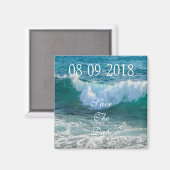 日付を保存し、海の海波水の日当たりの良い青 マグネット (正面/裏面)