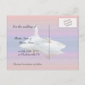 日付を保存し、白いガチョウを2つ背景にファンシーする 案内ポストカード (裏面)