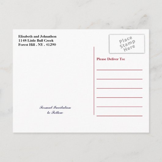 日付を保存するアメリカ国旗の結婚式 案内ポストカード (裏面)