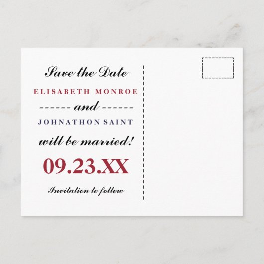 日付を保存するアメリカ国旗の結婚式 案内ポストカード (裏面)