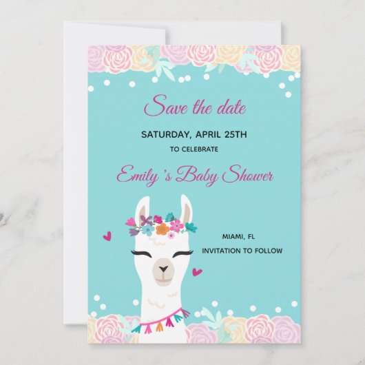 日付を保存するアルパカラマ顔 セーブザデート (正面)