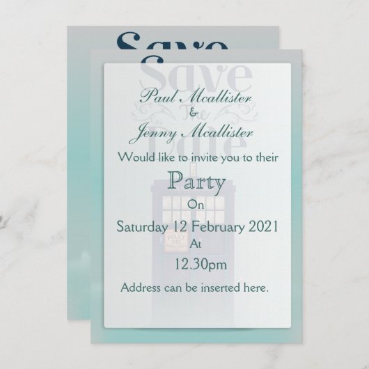 日付を保存するイギリス警察の箱 招待状 (正面/裏面)