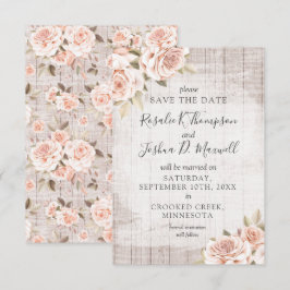 日付を保存するウッド素朴&ロマンチックなバラカード 招待状