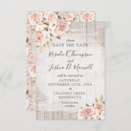 日付を保存するウッド素朴&ロマンチックなバラカード 招待状