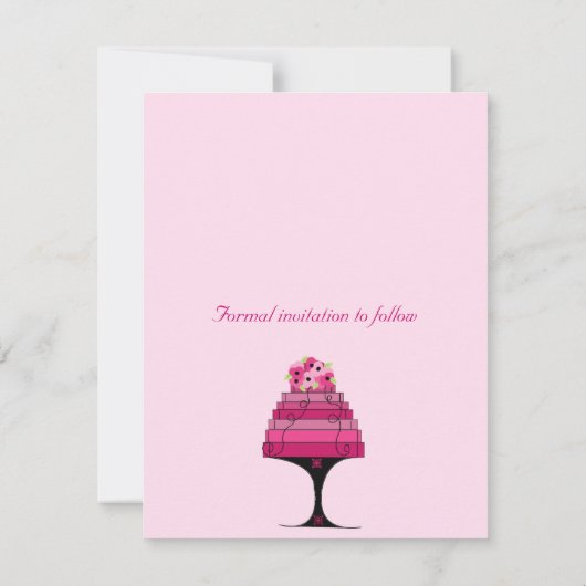 日付を保存するエレガントなウェディングケーキ セーブザデート (裏面)