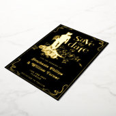 日付を保存するエレガントなウェディングシルエット 箔招待状 (回転した状態)