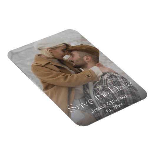 日付を保存するエレガントタイポグラフィ写真結婚の マグネット (右側)