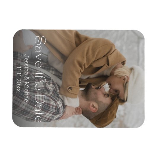 日付を保存するエレガントタイポグラフィ写真結婚の マグネット (横)