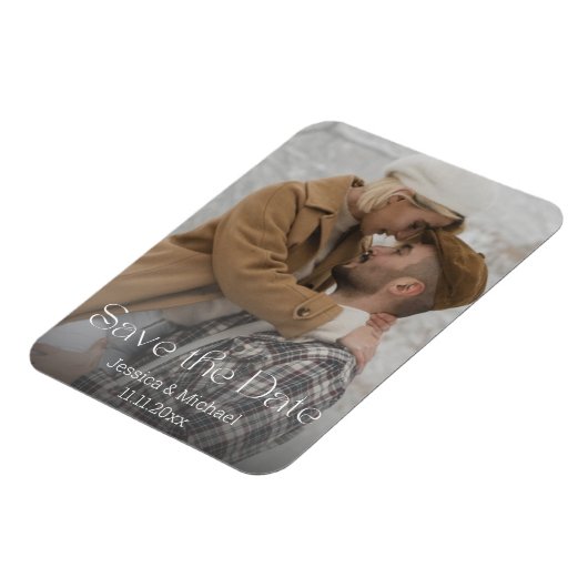 日付を保存するエレガントタイポグラフィ写真結婚の マグネット (左側)