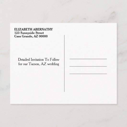 日付を保存するカスタムフォトシンプル結婚 案内ポストカード (裏面)