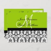 日付を保存するグリーンモノグラムダマスクカード 案内ポストカード (正面/裏面)