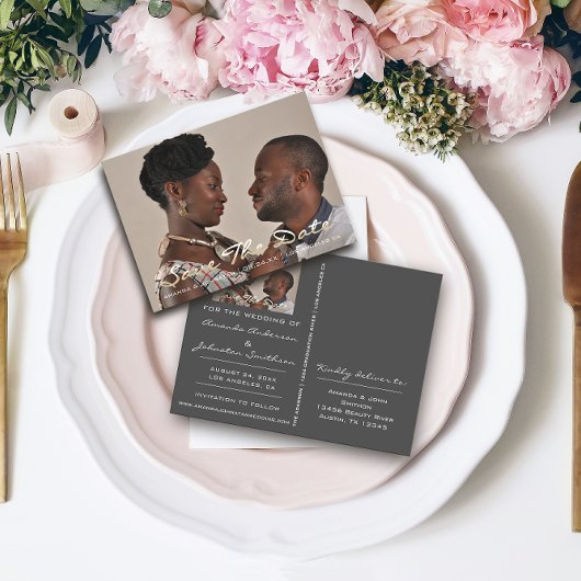 日付を保存するゴールデンスクリプトフォトグレー ポストカード