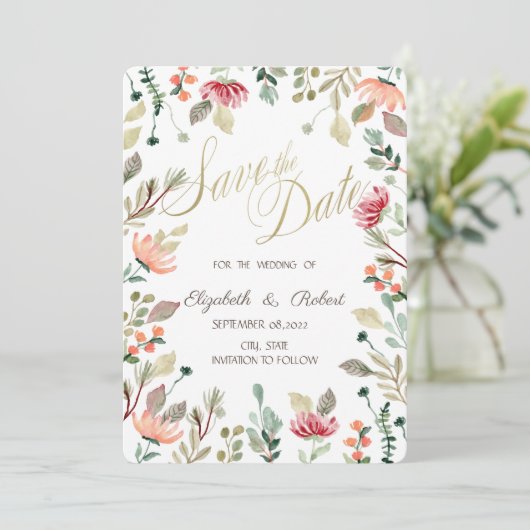 日付を保存するシックなワイルドフラワー セーブザデート (スタンド正面)