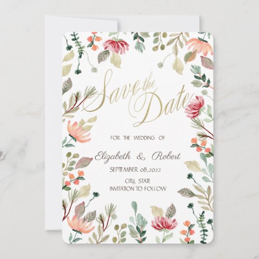 日付を保存するシックなワイルドフラワー セーブザデート (正面)