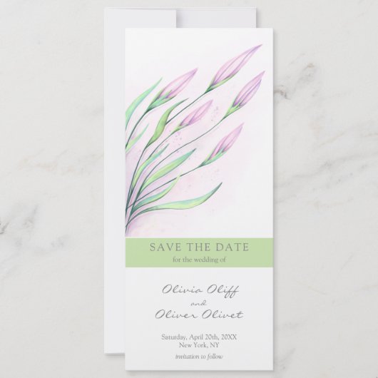 日付を保存するソフトパープルリリー 招待状 (正面)