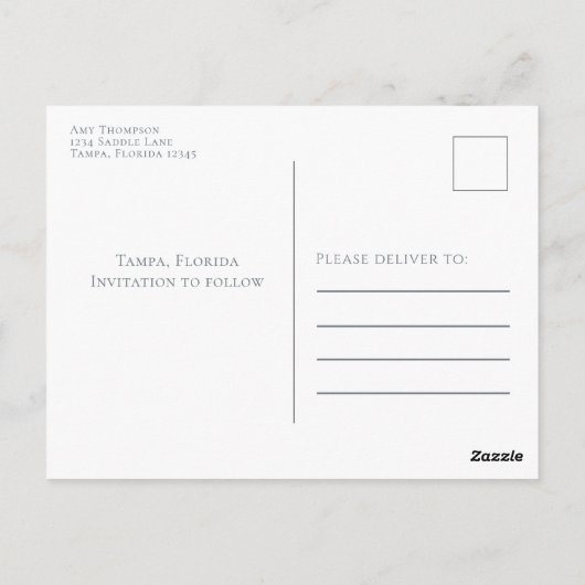 日付を保存するダスティブルーエレガントな結婚式の写真 ポストカード (裏面)