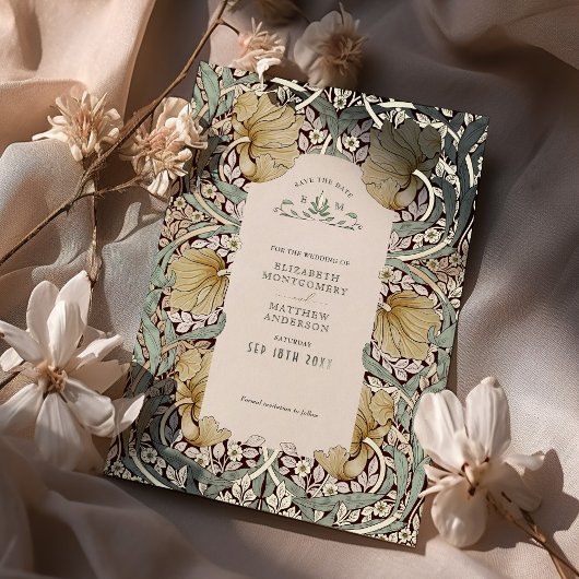 日付を保存するダスティブルーパーペネルヴィンテージモリス 箔招待状