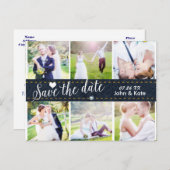 日付を保存するデニム結婚の6枚の写真はがき 案内ポストカード (正面/裏面)