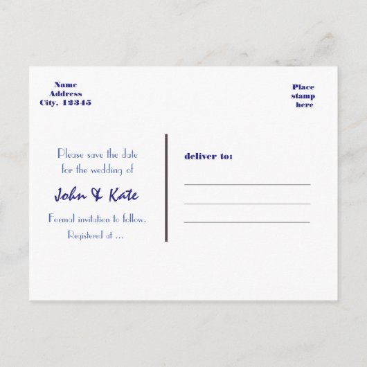 日付を保存するデニム結婚の6枚の写真はがき 案内ポストカード (裏面)