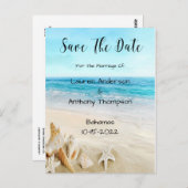 日付を保存するビーチ結婚式上のシェル ポストカード (正面/裏面)