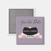 日付を保存するピンクと紫の美しい マグネット (正面/裏面)