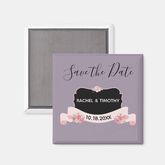 日付を保存するピンクと紫の美しい マグネット (正面/裏面)