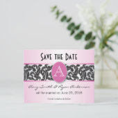 日付を保存するピンクと黒のモノグラムのヴィンテージ 案内ポストカード (スタンド正面)