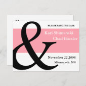 日付を保存するピンクと黒 案内ポストカード (正面/裏面)