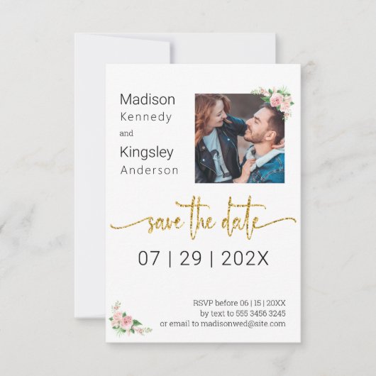 日付を保存するピンクのフローラ春写真 セーブザデート (正面)