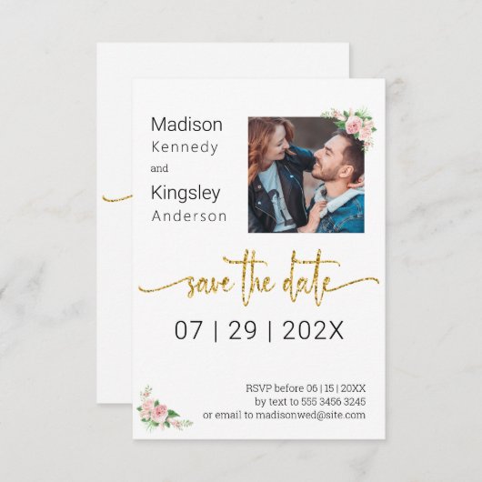 日付を保存するピンクのフローラ春写真 セーブザデート (正面/裏面)