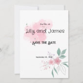 日付を保存するピンクの花の幅招待状 招待状 (正面)