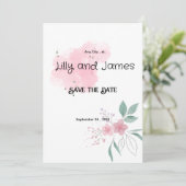 日付を保存するピンクの花の幅招待状 招待状 (スタンド正面)