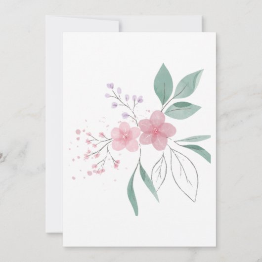 日付を保存するピンクの花の幅招待状 招待状 (裏面)