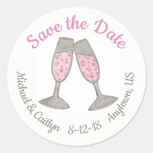 日付を保存するピンクシャンパントースト結婚の日付 ラウンドシール
