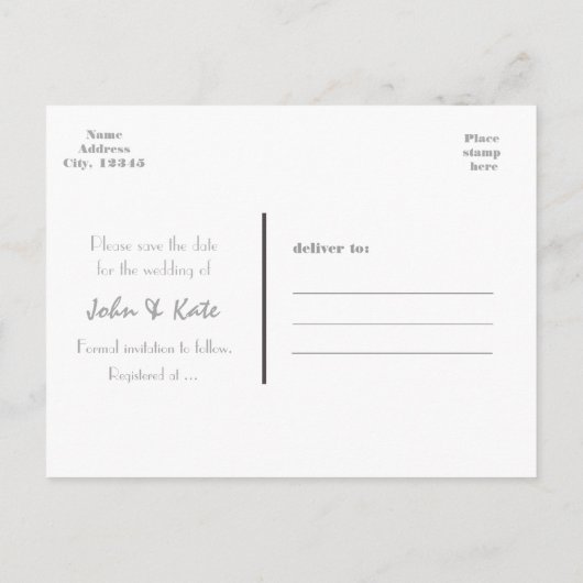 日付を保存するピンク白結婚の6枚の写真はがき 案内ポストカード (裏面)