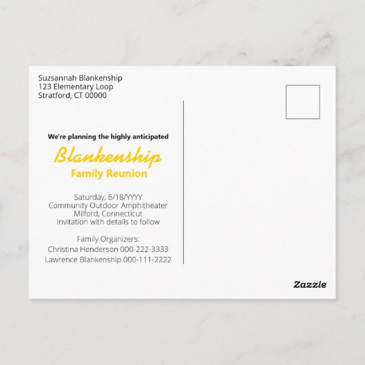 日付を保存するファミリの懇親会交換可能写真 ポストカード (裏面)