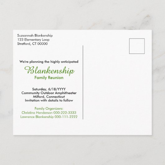 日付を保存するファミリ懇親会素朴農村フローラ ポストカード (裏面)