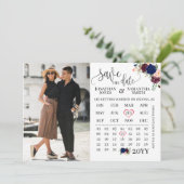 日付を保存するフォトカレンダーnavy burgundy 結婚's 招待状 (スタンド正面)