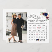 日付を保存するフォトカレンダーnavy burgundy 結婚's 招待状 (正面/裏面)