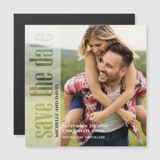 日付を保存するフォトモダンタイポグラフィ磁気 マグネット招待状 (正面/裏面)
