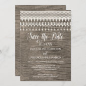 日付を保存するフォトレ素朴ースの木製フェンス 招待状 (正面/裏面)