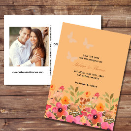 日付を保存するフォト招待状ピンク桃の花 招待状