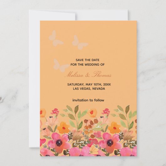 日付を保存するフォト招待状ピンク桃の花 招待状 (正面)