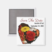 日付を保存するフローラハート型ブーケ マグネット (正面/裏面)