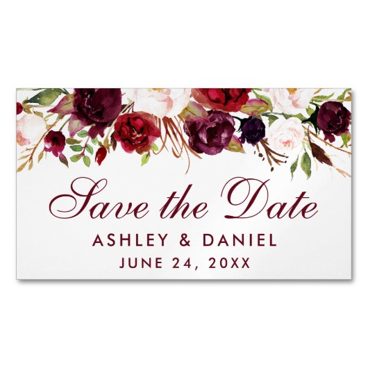 日付を保存するフローラバーガンディーミニマグネット マグネット名刺 (正面)