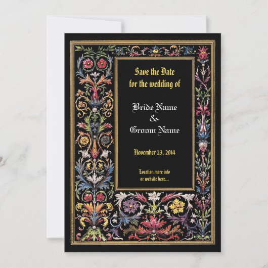 日付を保存するフローラ照明中世の編集可能 案内状 (正面)