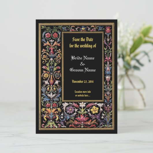 日付を保存するフローラ照明中世の編集可能 案内状 (スタンド正面)