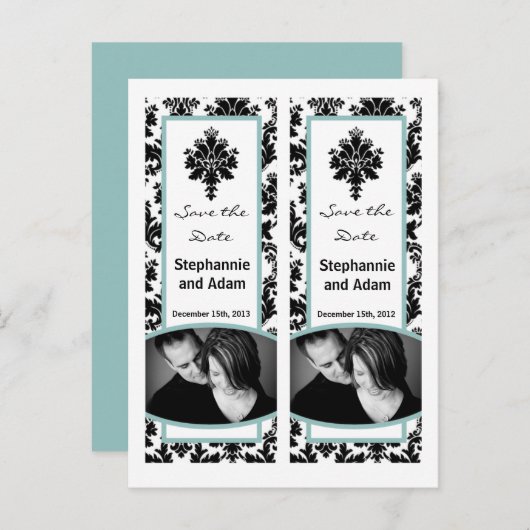 日付を保存するブックマークはブラックティファンのダマスクを好む 案内ポストカード (正面/裏面)