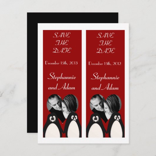 日付を保存するブックマークはペンギンの愛のカップルを支持 案内ポストカード (正面/裏面)